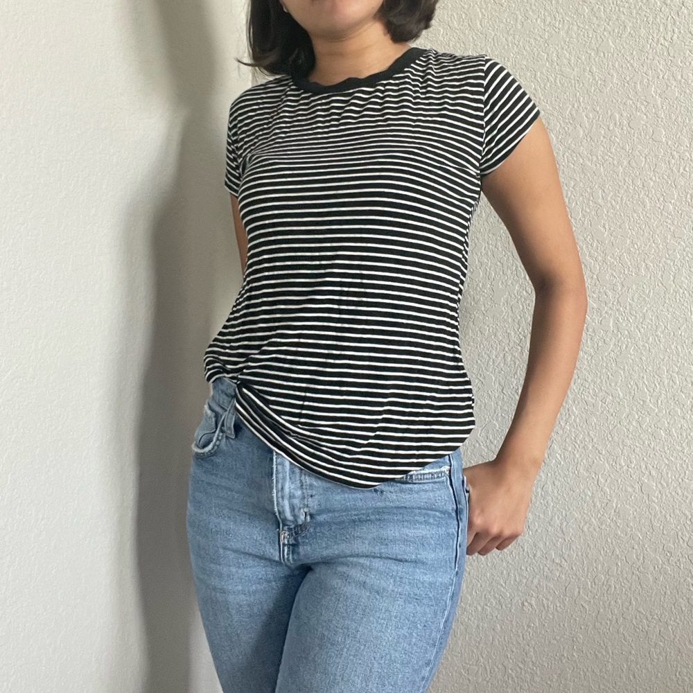 H&M Striped Crew Neck Viscose T-Shirt